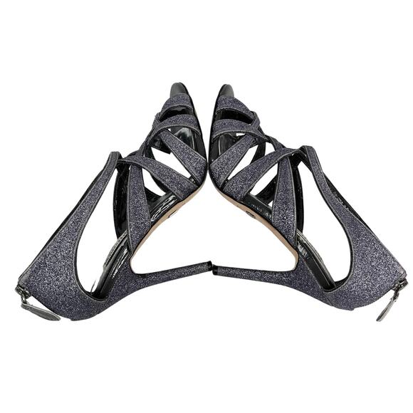 Badgley Mischka Junebug Criss Cross 4" Heels 6.5 Charcoal Glitter - Picture 3 of 14